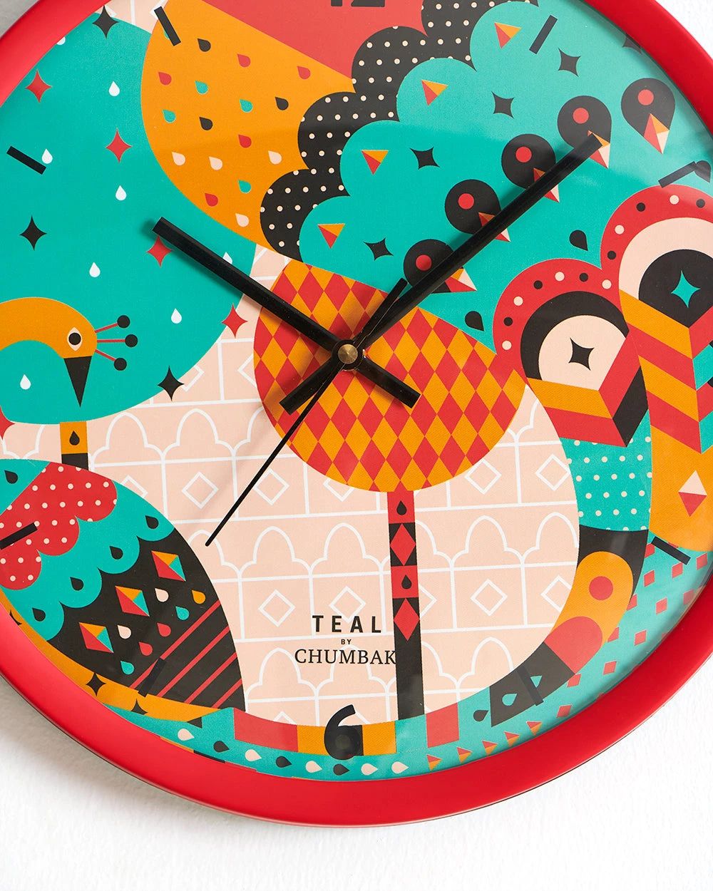 Chumbakdesign Decor & Living Teal By Chumbak | Peacock Pride Wall Clock - Maroon Rim 7 Chumbakdesign Decor & Living Teal By Chumbak | Peacock Pride Wall Clock - Maroon Rim