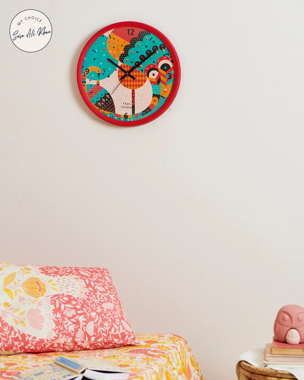Chumbakdesign Decor & Living Teal By Chumbak | Peacock Pride Wall Clock - Maroon Rim 3 Chumbakdesign Decor & Living Teal By Chumbak | Peacock Pride Wall Clock - Maroon Rim