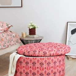 Chumbakdesign Bohemian Storage Ottoman - Pink Ikkat