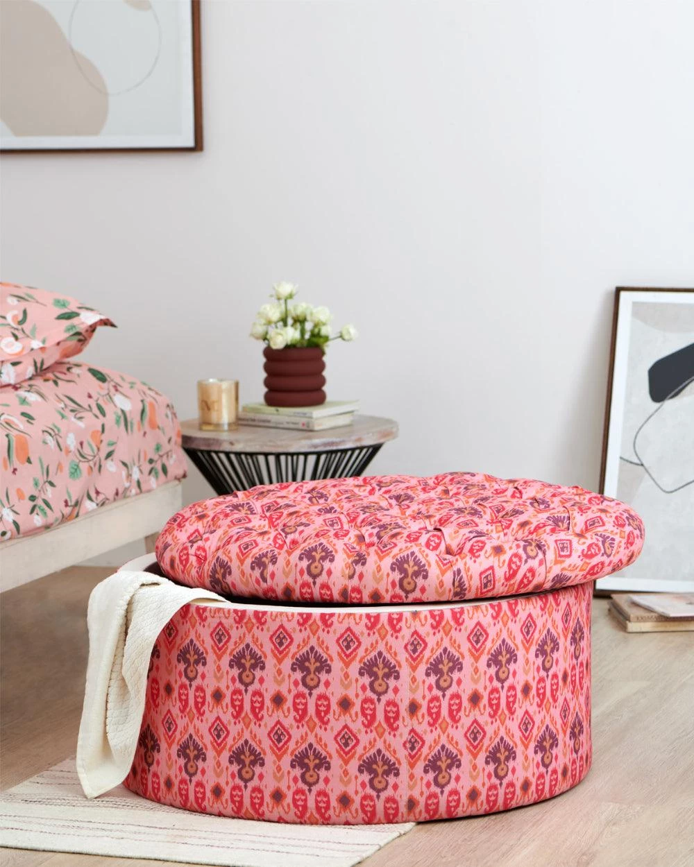 Chumbakdesign Bohemian Storage Ottoman - Pink Ikkat 3 Chumbakdesign Bohemian Storage Ottoman - Pink Ikkat