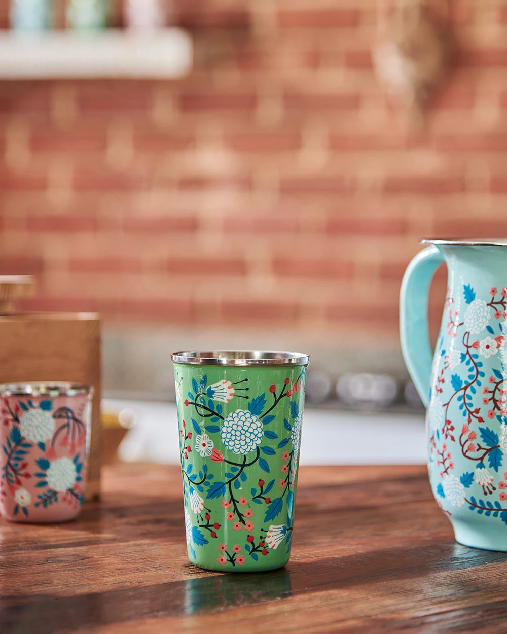 Chumbakdesign Dining & Kitchen Green Floral Steel Tumbler Large 3 Chumbakdesign Dining & Kitchen Green Floral Steel Tumbler Large