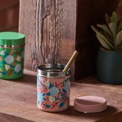 Chumbakdesign Peach Floral Steel Storage Jar