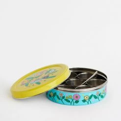 Chumbakdesign Yellow Floral Steel Spice Box Dining & Kitchen