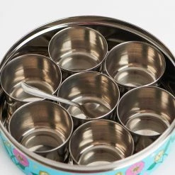 Chumbakdesign Yellow Floral Steel Spice Box Dining & Kitchen