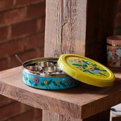 Chumbakdesign Yellow Floral Steel Spice Box Dining & Kitchen