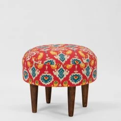Chumbakdesign Begum Foot Rest - Red Ikkat Furniture & Storage