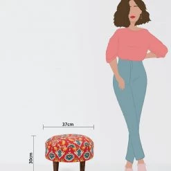 Chumbakdesign Begum Foot Rest - Red Ikkat Furniture & Storage