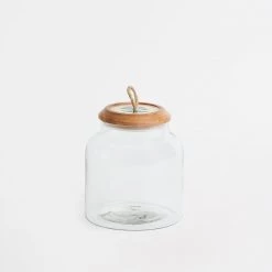Chumbakdesign Country Glass Jar With Wooden Lid - Floral, 5X5X6”