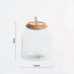 Chumbakdesign Country Glass Jar With Wooden Lid - Floral, 5X5X6”