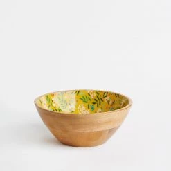 Chumbakdesign Country Wooden Large Bowl -Farm Garden, Yellow, 8”x 8” X 3.5”