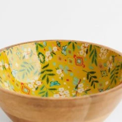 Chumbakdesign Country Wooden Large Bowl -Farm Garden, Yellow, 8”x 8” X 3.5”