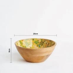 Chumbakdesign Country Wooden Large Bowl -Farm Garden, Yellow, 8”x 8” X 3.5”
