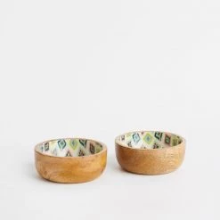 Chumbakdesign Country Wooden Snack Bowls -Ikkat, Set Of 2, 4” X 1.5” Dining & Kitchen