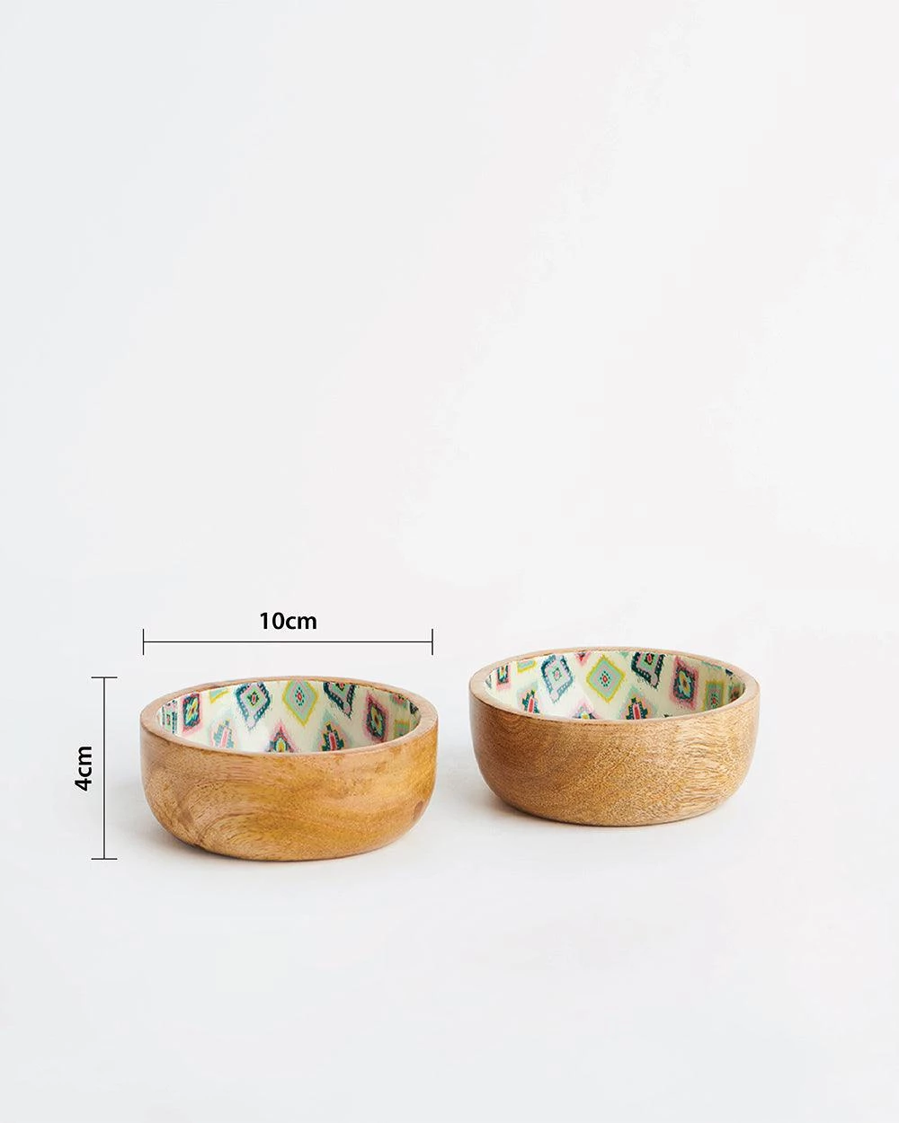 Chumbakdesign Country Wooden Snack Bowls -Ikkat, Set Of 2, 4” X 1.5” Dining & Kitchen 6 Chumbakdesign Country Wooden Snack Bowls -Ikkat, Set Of 2, 4” X 1.5” Dining & Kitchen