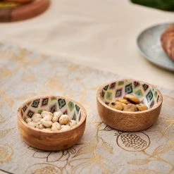 Chumbakdesign Country Wooden Snack Bowls -Ikkat, Set Of 2, 4” X 1.5” Dining & Kitchen