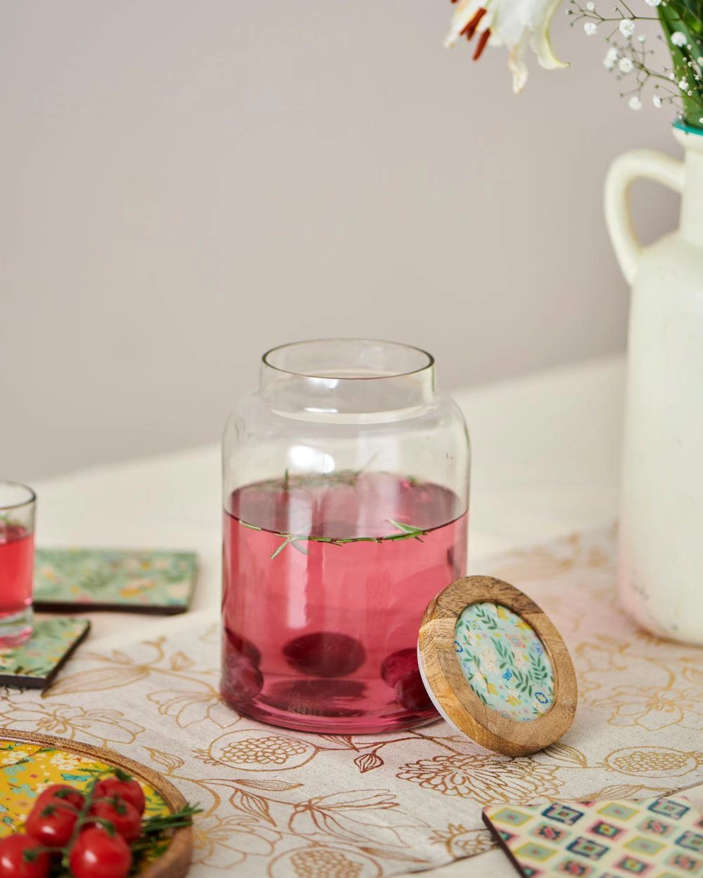 Chumbakdesign Dining & Kitchen Country Glass Jar With Wooden Lid Farm Garden, Green, 5X5X6” 3 Chumbakdesign Dining & Kitchen Country Glass Jar With Wooden Lid Farm Garden, Green, 5X5X6”