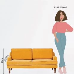 Chumbakdesign Nawaab Couch - 3 Seater, Velvet Mustard