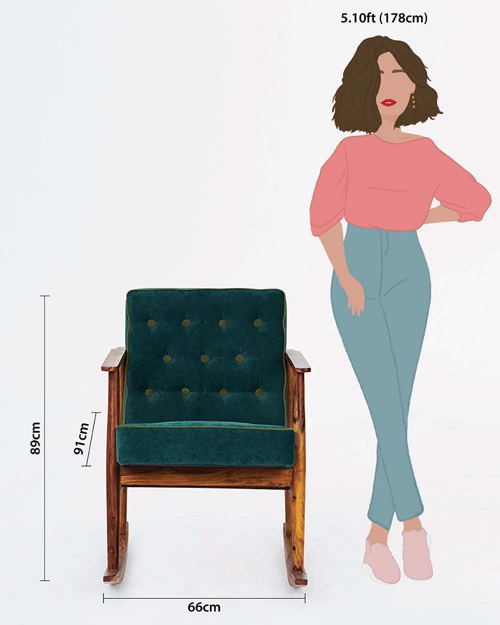 Chumbakdesign Memsaab Rocking Chair Velvet-Dark Green Furniture & Storage 9 Chumbakdesign Memsaab Rocking Chair Velvet-Dark Green Furniture & Storage