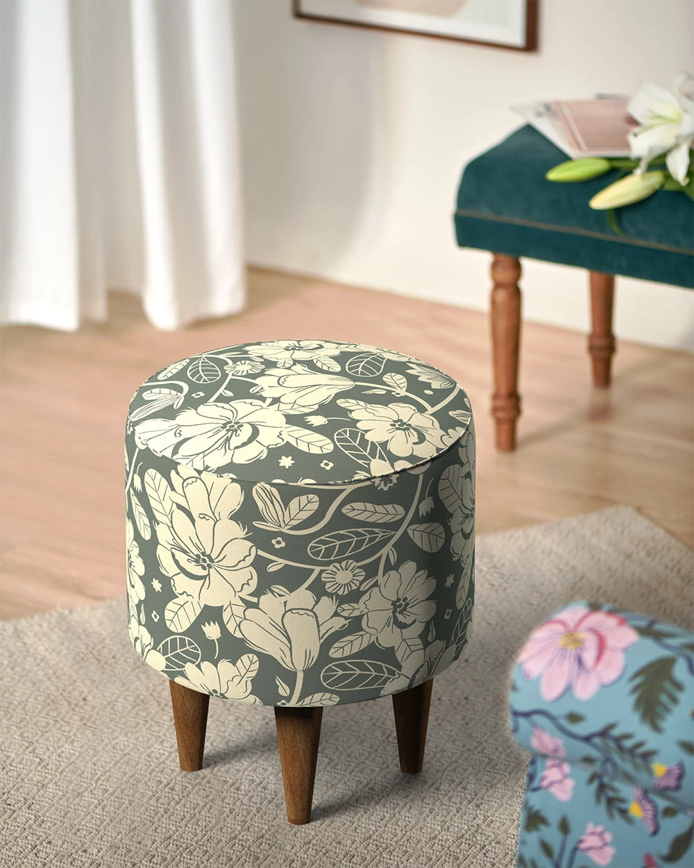 Chumbakdesign Furniture & Storage French Pouffe - Grey's Garden 3 Chumbakdesign Furniture & Storage French Pouffe - Grey's Garden
