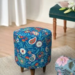 Chumbakdesign French Pouffe - India Paisleys Blue