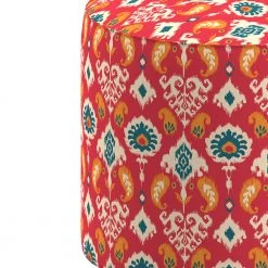 Chumbakdesign Furniture & Storage French Pouffe - Red Ikkat