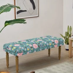 Chumbakdesign Nawaab Bench - Spring Bloom Teal Furniture & Storage