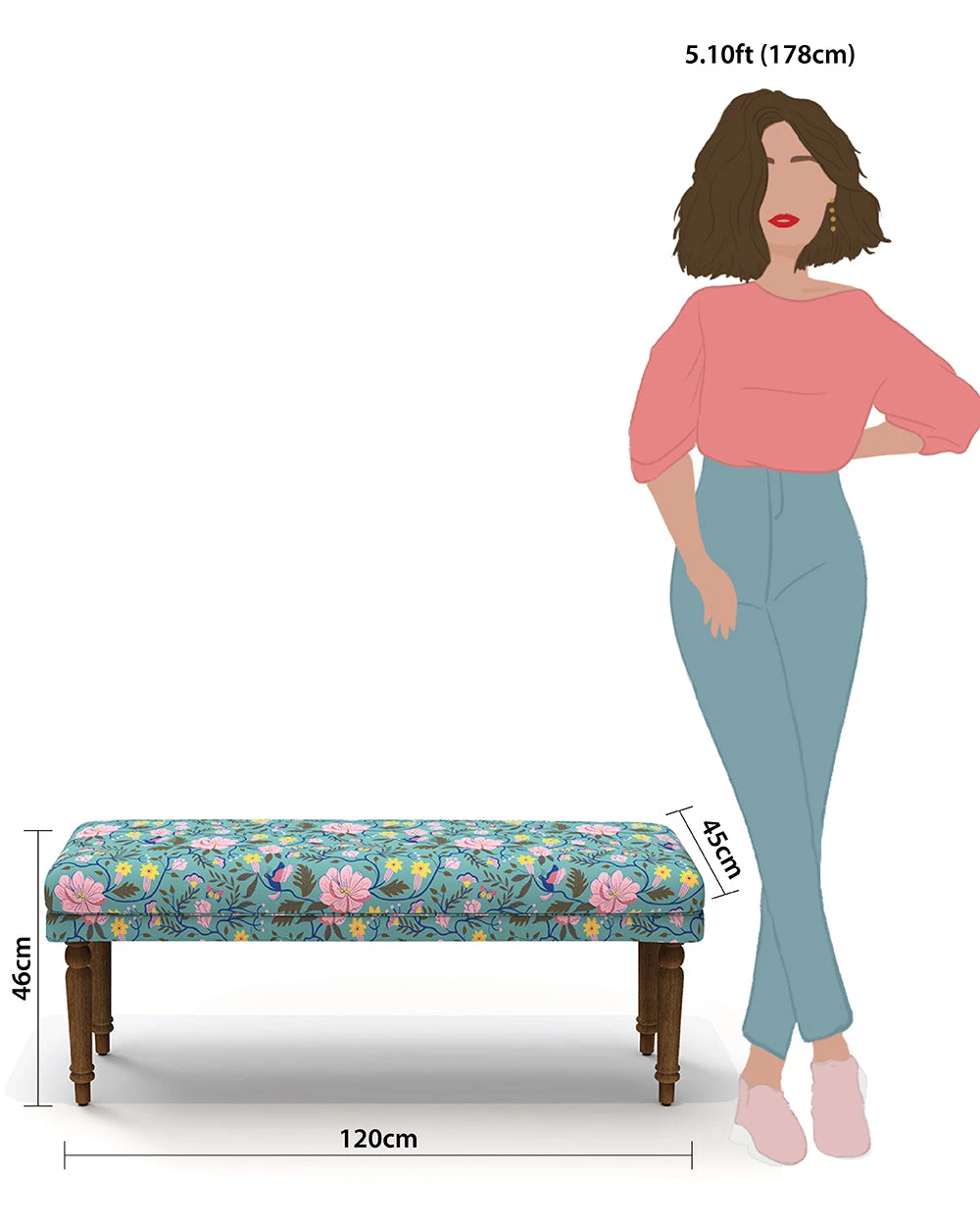 Chumbakdesign Nawaab Bench - Spring Bloom Teal Furniture & Storage 8 Chumbakdesign Nawaab Bench - Spring Bloom Teal Furniture & Storage