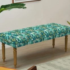 Chumbakdesign Nawaab Bench - Tropical Ikkat Green Furniture & Storage