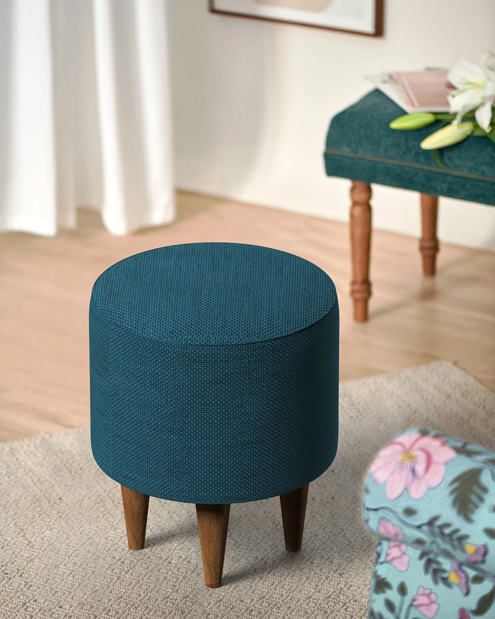 Chumbakdesign French Pouffe - Mediterranian Blue 3 Chumbakdesign French Pouffe - Mediterranian Blue