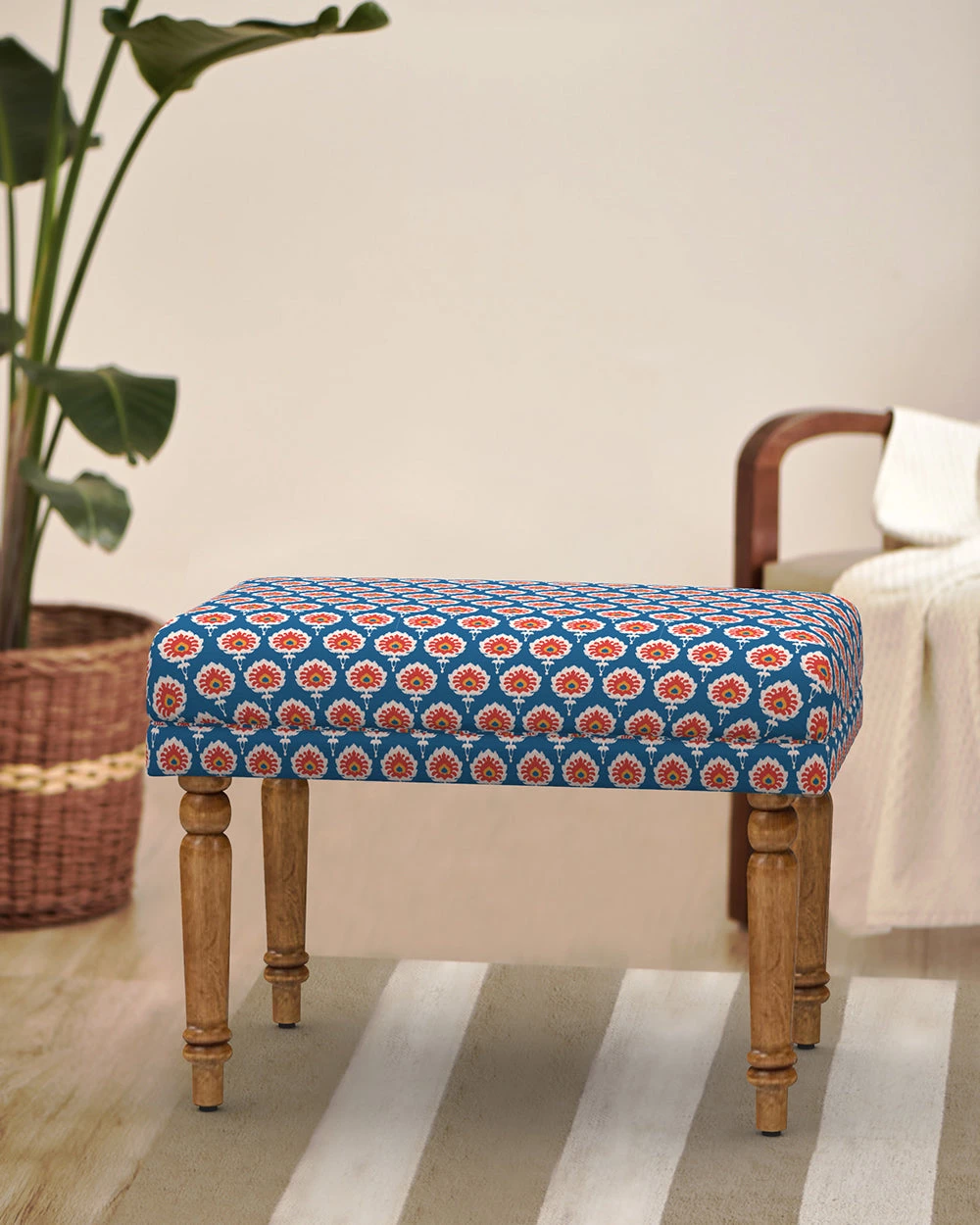 Chumbakdesign Nawaab Bench Small - Blue Ikkat 3 Chumbakdesign Nawaab Bench Small - Blue Ikkat