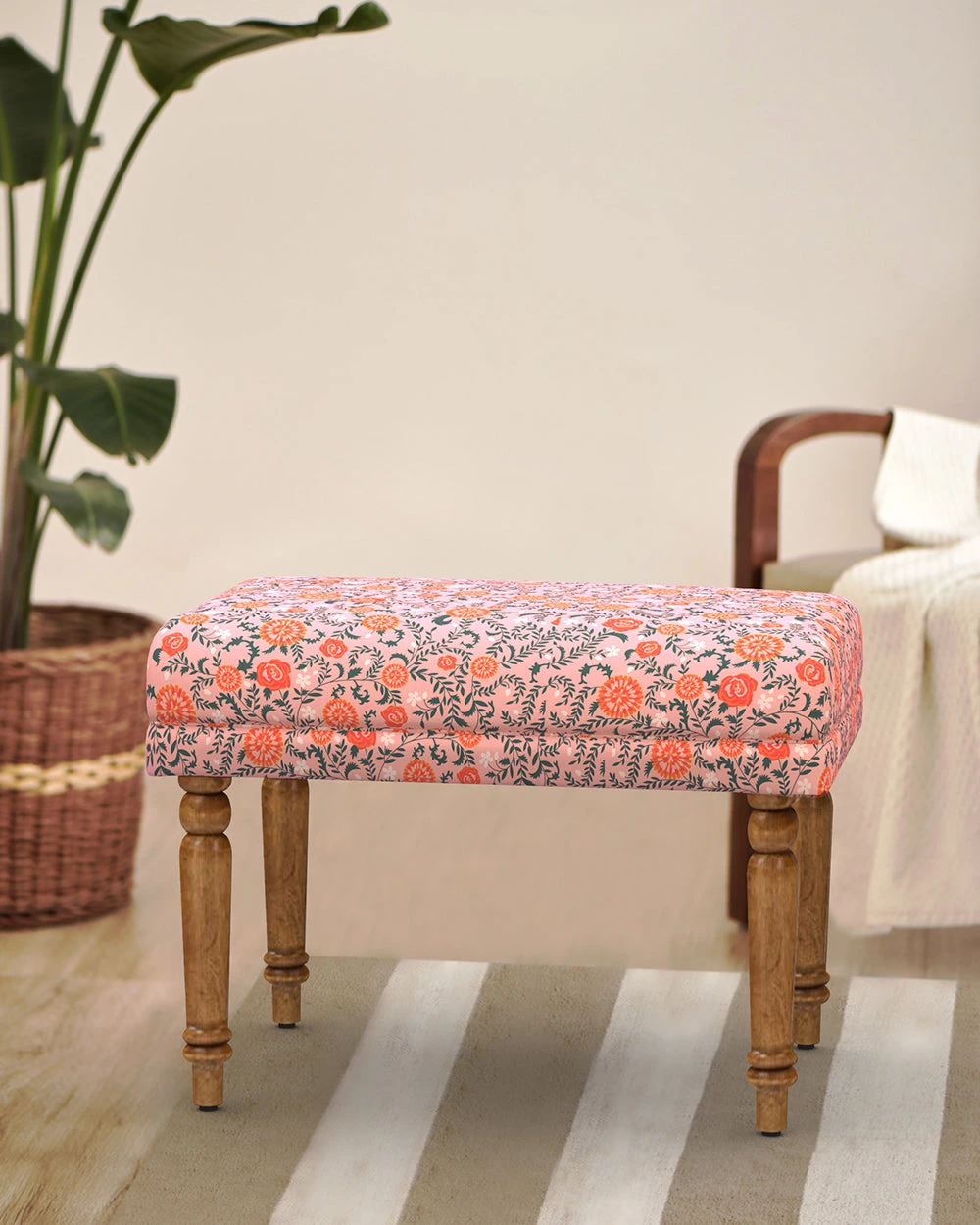 Chumbakdesign Furniture & Storage Nawaab Bench Small - Earthy Florals 3 Chumbakdesign Furniture & Storage Nawaab Bench Small - Earthy Florals