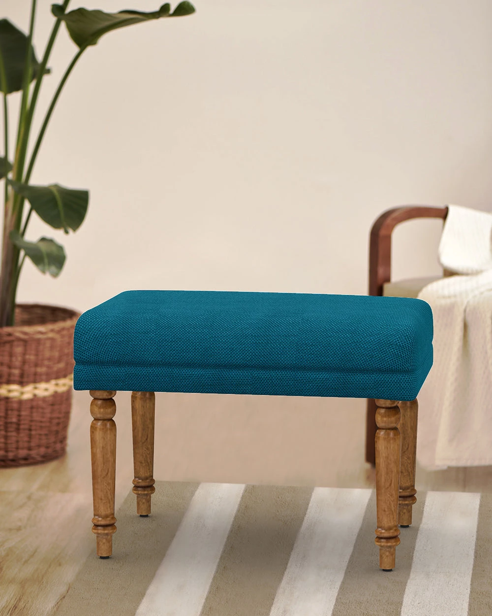Chumbakdesign Furniture & Storage Nawaab Bench Small - Mediterranian Blue 3 Chumbakdesign Furniture & Storage Nawaab Bench Small - Mediterranian Blue