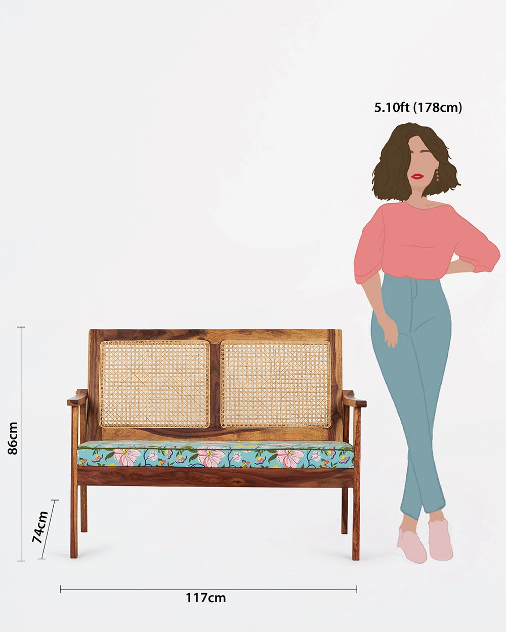 Chumbakdesign Furniture & Storage French Rattan Loveseat-2 Seater,Spring Bloom 9 Chumbakdesign Furniture & Storage French Rattan Loveseat-2 Seater,Spring Bloom