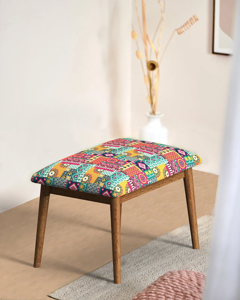 Chumbakdesign Jodhpur Bench Small- Floral Swirls Red 3 Chumbakdesign Jodhpur Bench Small- Floral Swirls Red