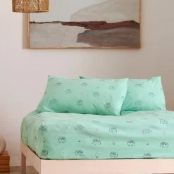 Chumbakdesign Bed & Furnishing TEAL By Chumbak Savannahs Elephants Bedsheet - Queen Size, 136TC, Green