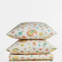 Chumbakdesign Bed & Furnishing TEAL By Chumbak Cypress Paisleys Double Bedsheet Queen Size, 136TC, Ivory