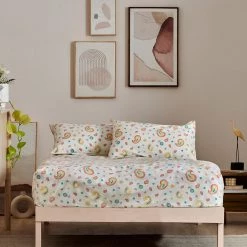 Chumbakdesign Bed & Furnishing TEAL By Chumbak Cypress Paisleys Double Bedsheet Queen Size, 136TC, Ivory