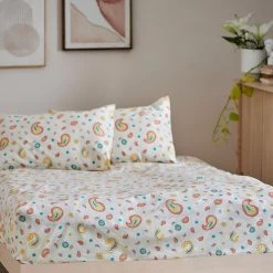 Chumbakdesign Bed & Furnishing TEAL By Chumbak Cypress Paisleys Double Bedsheet Queen Size, 136TC, Ivory