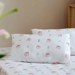 Chumbakdesign Bed & Furnishing TEAL By Chumbak Savannahs Elephants Bedsheet - Queen Size , 136TC, Ivory