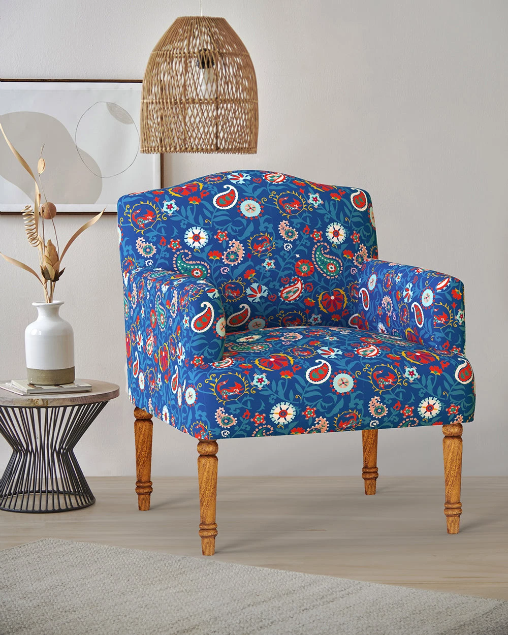 Chumbakdesign Furniture & Storage Nawaab Arm Chair - India Paisleys Blue 3 Chumbakdesign Furniture & Storage Nawaab Arm Chair - India Paisleys Blue