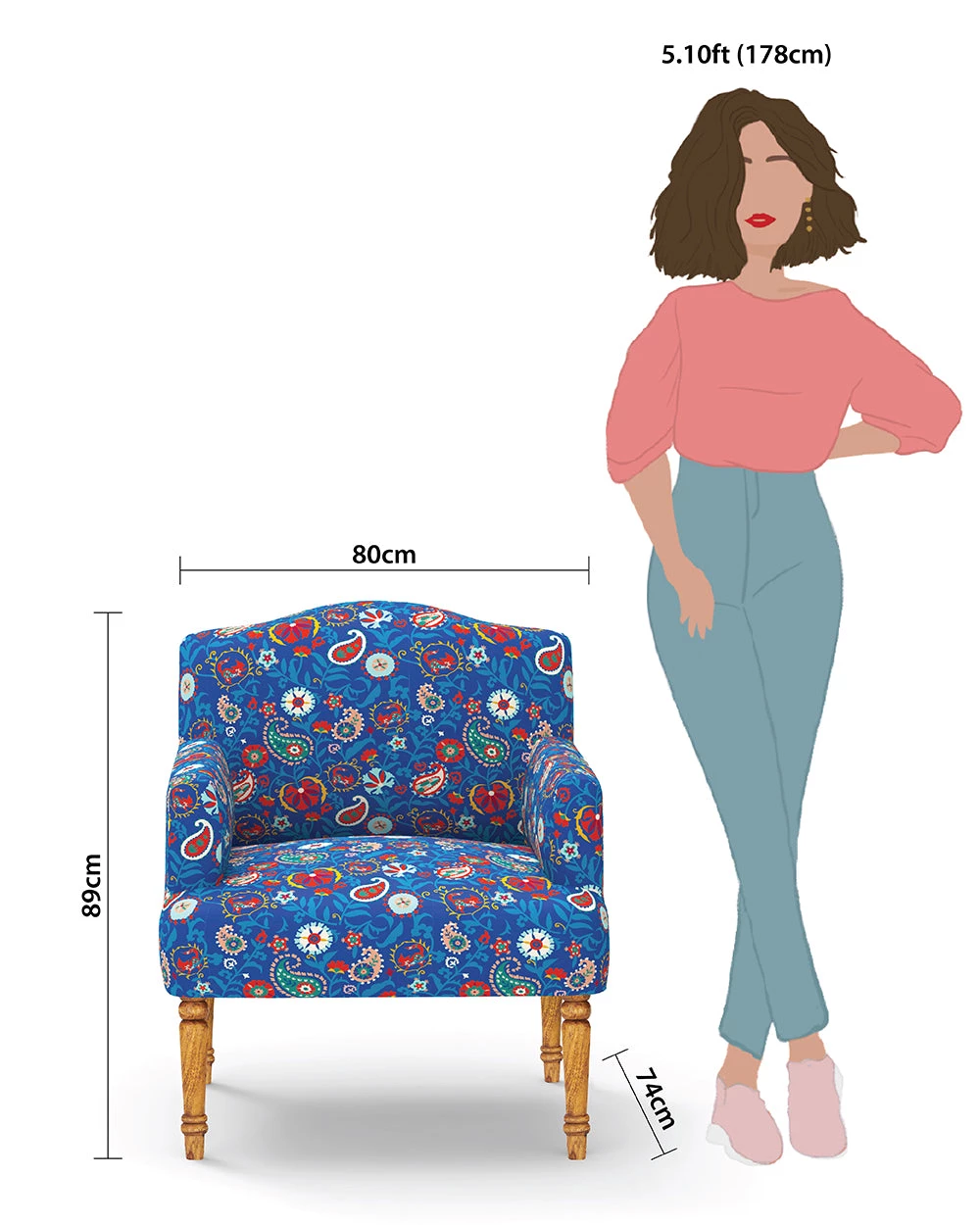 Chumbakdesign Furniture & Storage Nawaab Arm Chair - India Paisleys Blue 8 Chumbakdesign Furniture & Storage Nawaab Arm Chair - India Paisleys Blue