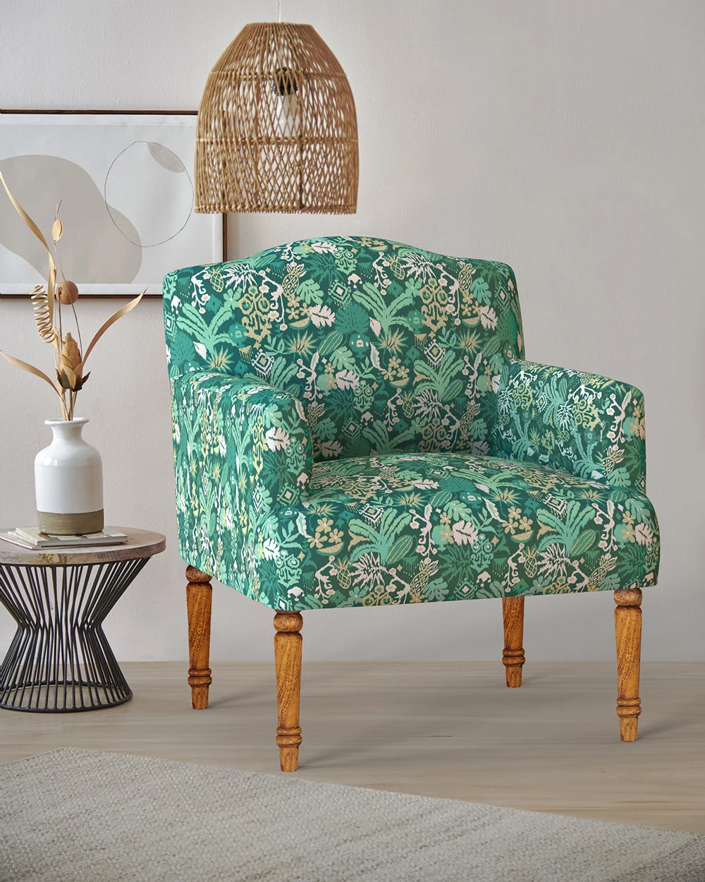Chumbakdesign Furniture & Storage Nawaab Arm Chair - Tropical Ikkat Green 3 Chumbakdesign Furniture & Storage Nawaab Arm Chair - Tropical Ikkat Green
