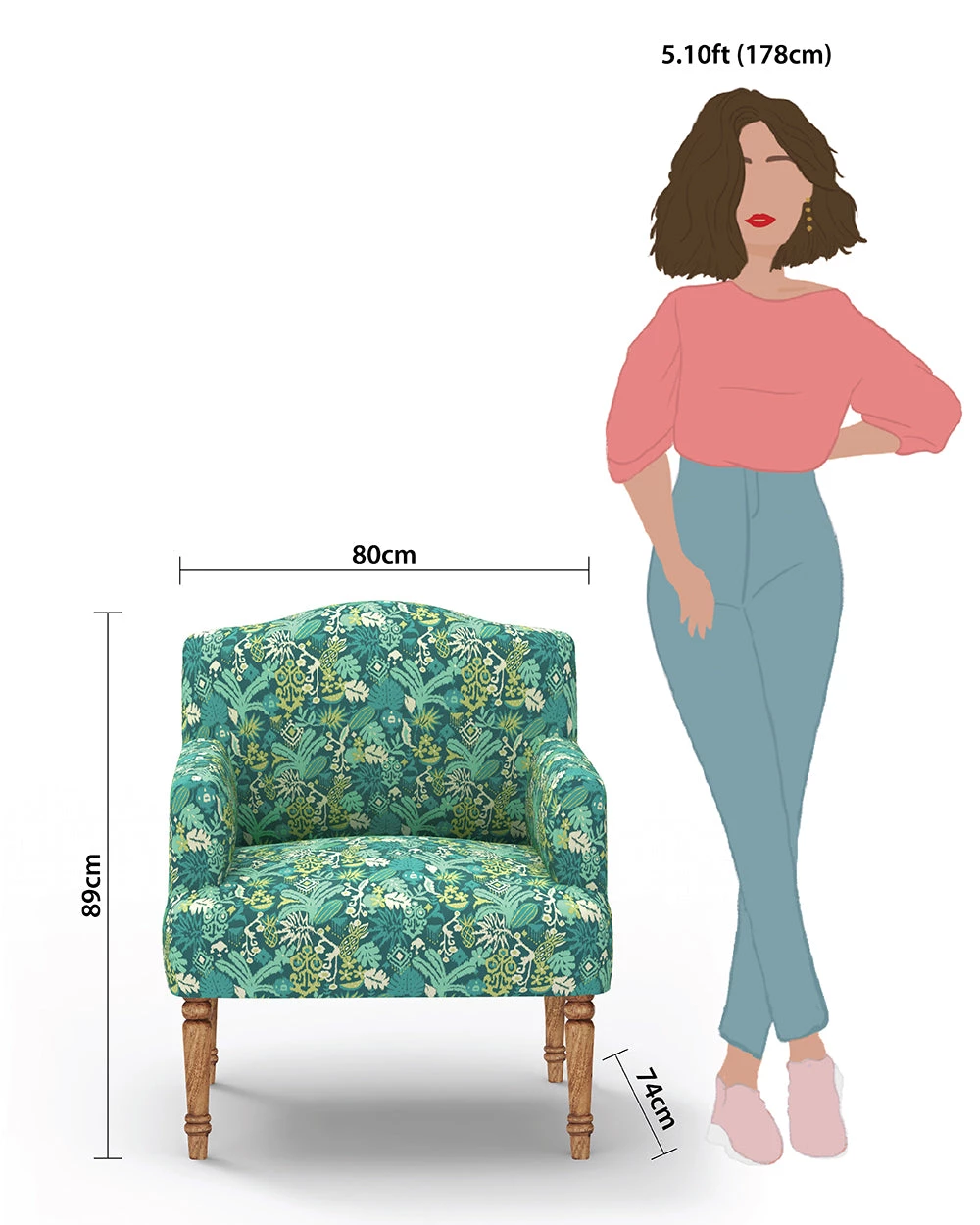 Chumbakdesign Furniture & Storage Nawaab Arm Chair - Tropical Ikkat Green 8 Chumbakdesign Furniture & Storage Nawaab Arm Chair - Tropical Ikkat Green