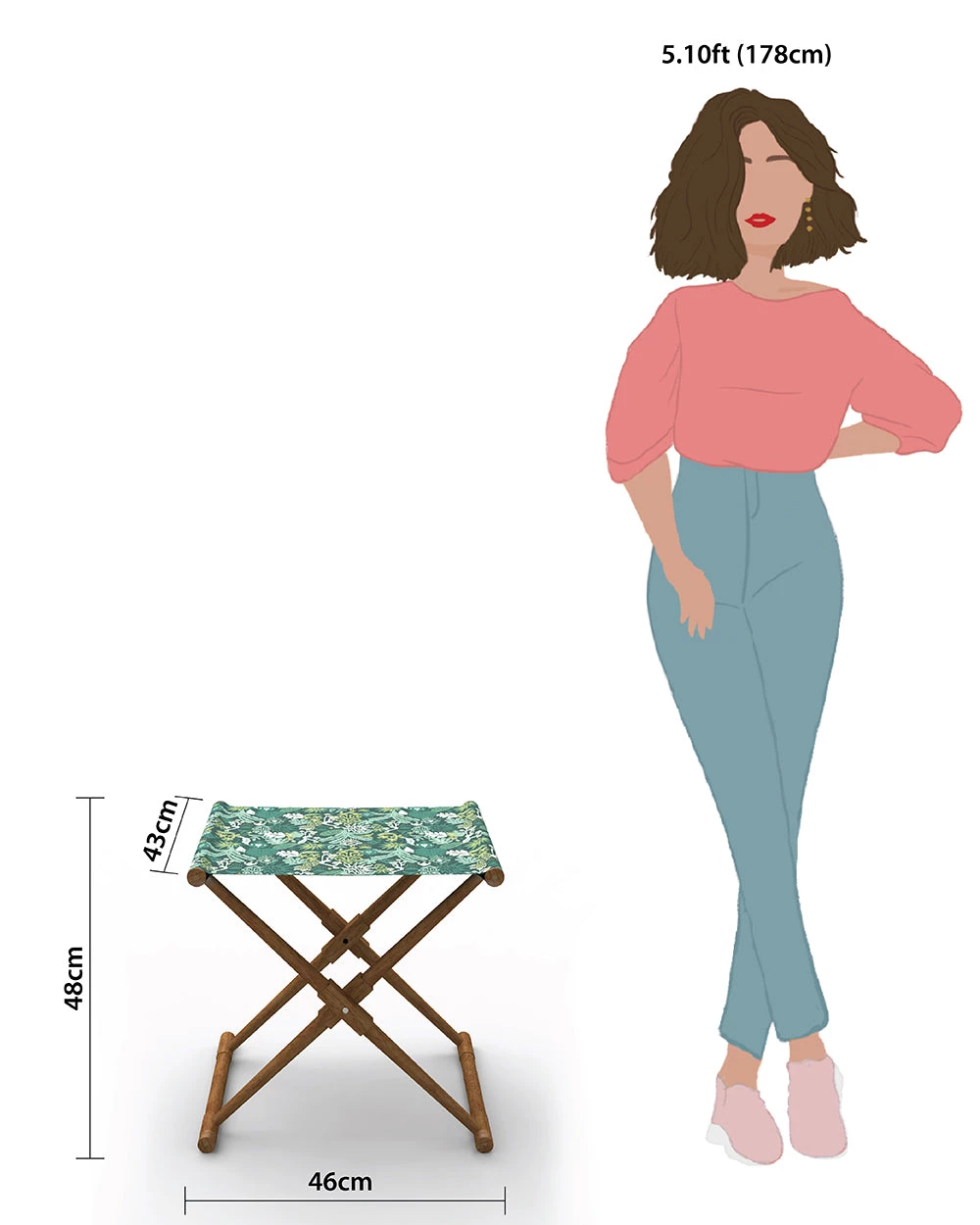 Chumbakdesign Bistro Folding Bench - Tropical Ikkat Green Furniture & Storage 7 Chumbakdesign Bistro Folding Bench - Tropical Ikkat Green Furniture & Storage