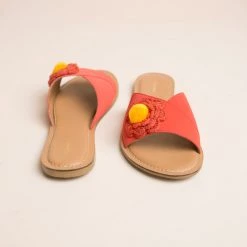 Chumbakdesign FootwearFootwear Pom Pom Flower Coral Sliders