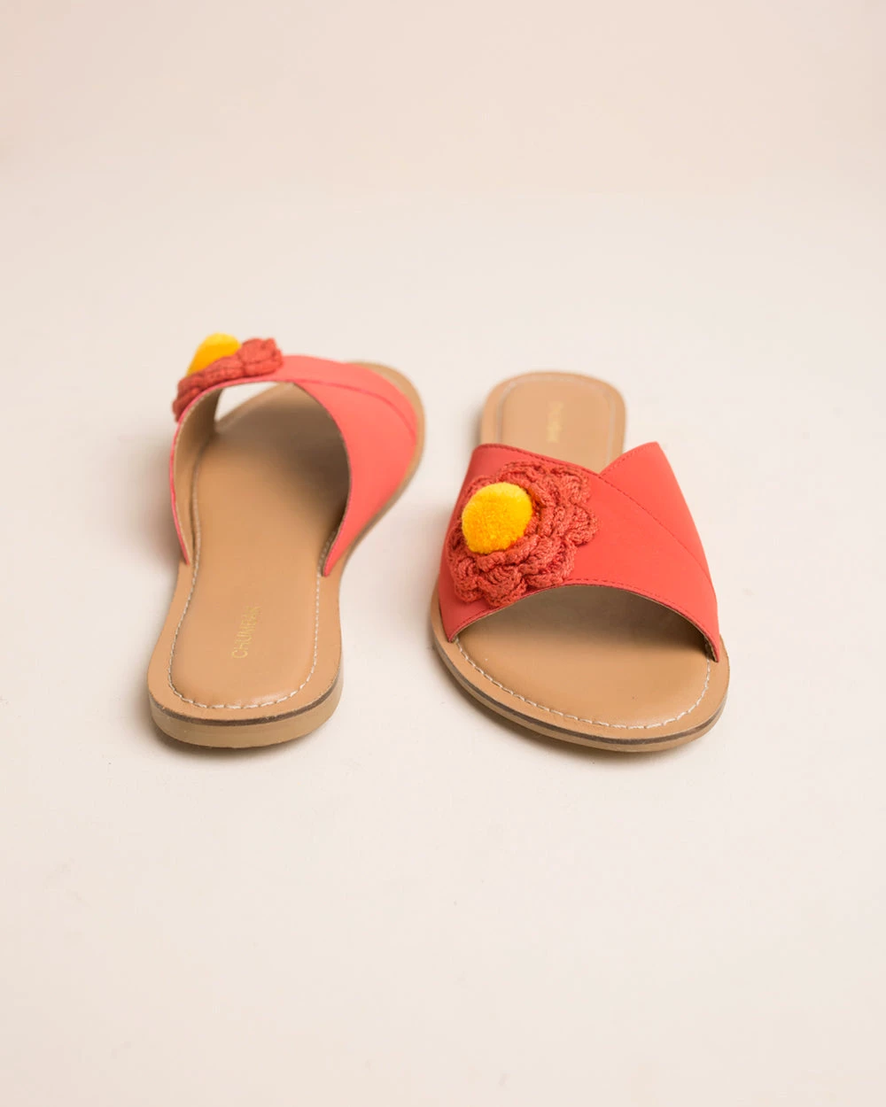 Chumbakdesign FootwearFootwear Pom Pom Flower Coral Sliders 4 Chumbakdesign FootwearFootwear Pom Pom Flower Coral Sliders