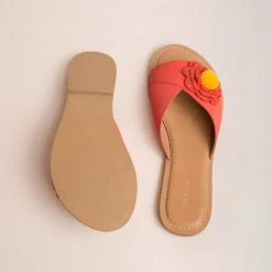 Chumbakdesign FootwearFootwear Pom Pom Flower Coral Sliders 8 Chumbakdesign FootwearFootwear Pom Pom Flower Coral Sliders