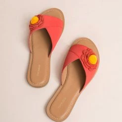 Chumbakdesign FootwearFootwear Pom Pom Flower Coral Sliders 9 Chumbakdesign FootwearFootwear Pom Pom Flower Coral Sliders